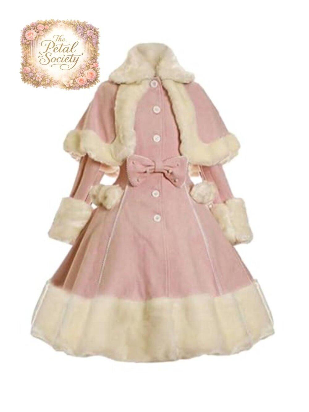 Langwyqu Women's Vintage Fur Warm Coat Dress Shawl Collar Bowknot Pockets